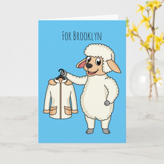 Carte Mignonne brebis avec blouson (Fleur jaune)