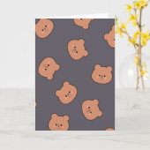 Carte Mignonne Brown Teddy Ours Face Motif Bleu foncé (Fleur jaune)