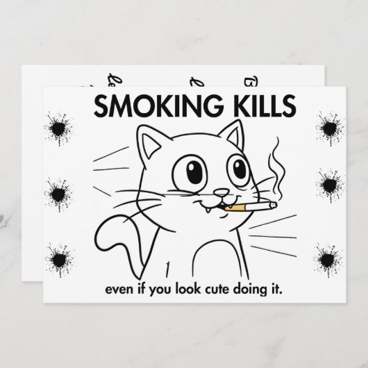 Carte Mignonne Chat - Fumer tue Drôle Conception Anti-Fu (Devant / Derrière)