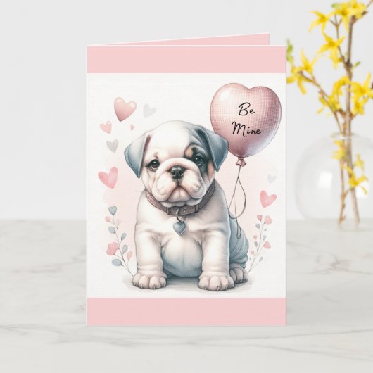 Carte Mignonne Chien Chien à Chien à Chien à Manger Pink (Fleur jaune)