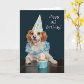 Carte Mignonne chien fêtant un 9e anniversaire ! (Fleur jaune)