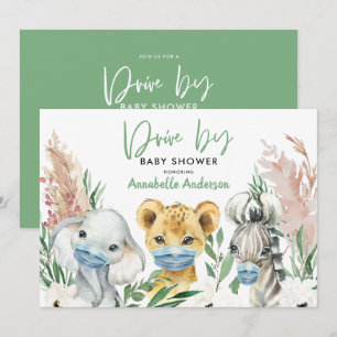 Carte Mignonne conduite de masque de covid animal par bé