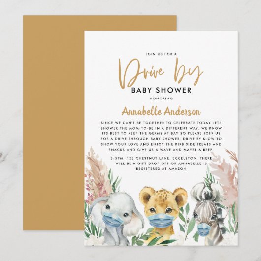 Carte Mignonne conduite de masque de covid animal par bé (Devant / Derrière)