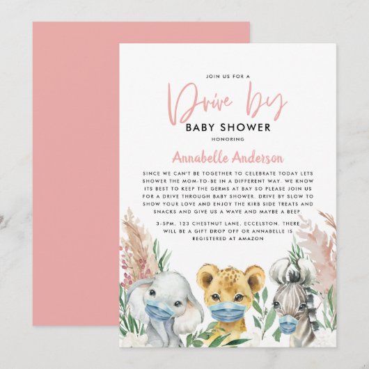 Carte Mignonne conduite de masque de covid animal par bé (Devant / Derrière)