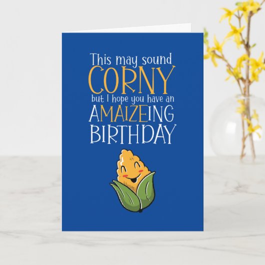 Carte Mignonne Corny Maïs Maize Pun Amusant Anniversaire (Fleur jaune)