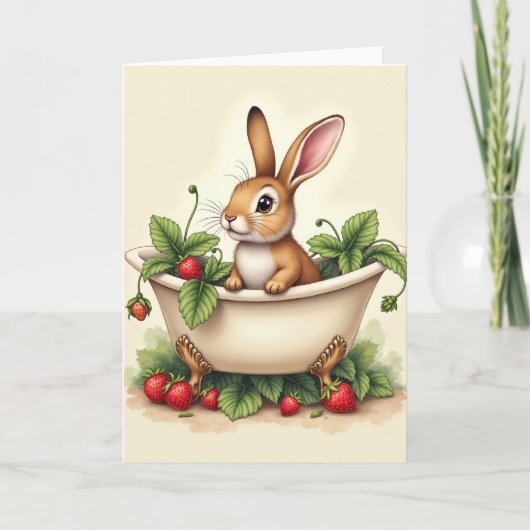 Carte Mignonne de Lapin dans une Baignoire (Devant)
