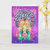 Carte mignonne de zodiaque de Poissons avec deux (Fleur jaune)