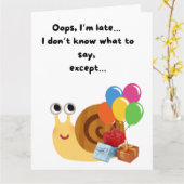 Carte Mignonne escargot drôle Joyeux Anniversaire tardif (Fleur jaune)