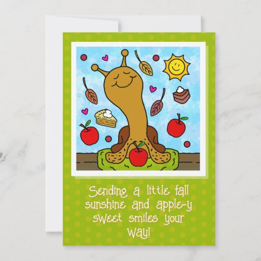 Carte Mignonne escargot pomme-y doux sourires automne (Devant)