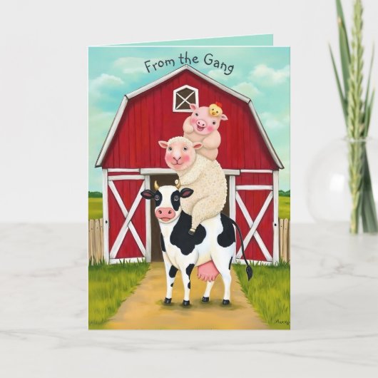 Carte Mignonne Farmyard Animals Stack Missing You Get We (Devant)