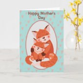 Carte Mignonne Fox Mama et Baby Mother's Day (Fleur jaune)
