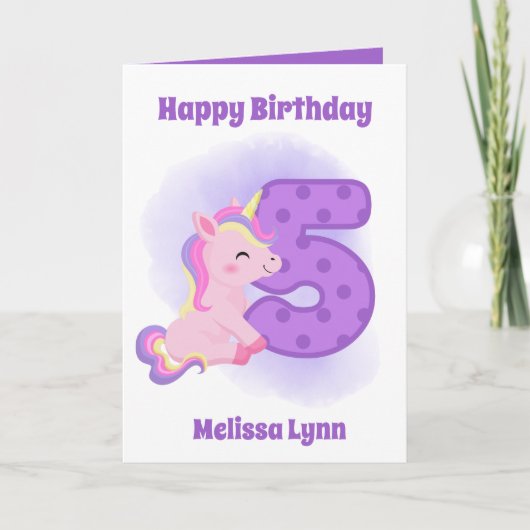 Carte mignonne girls 5th Birthday unicorne ajouter nom s (Devant)