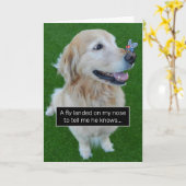 Carte Mignonne Golden Retriever volez avec un message d' (Fleur jaune)
