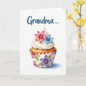 Carte Mignonne Grand-Mère Cupcake (Fleur jaune)