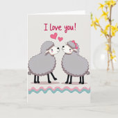Carte mignonne je t'aime mouton (Fleur jaune)