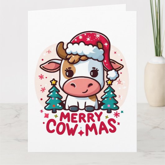 Carte Mignonne "Joyeux Noël" vache de Noël (Devant)