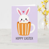 Carte Mignonne Lapin Dans Une Tasse (Fleur jaune)