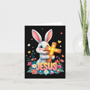 Carte Mignonne Lapin de Pâques Jésus foi Croix chrétienn