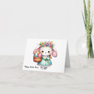 Carte Mignonne lapin de Pâques Kawaii avec fleurs