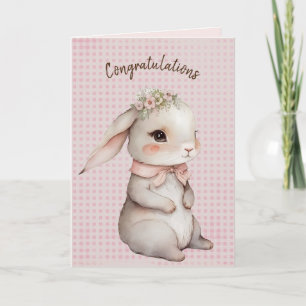 Carte Mignonne lapin sur En vichy pour nouveau bébé