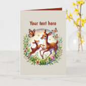 Carte Mignonne maman bébé cerf personnalisable (Fleur jaune)