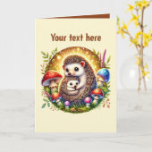 Carte Mignonne maman bébé hérisson personnalisable (Fleur jaune)