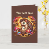 Carte Mignonne maman bébé hérisson personnalisable (Fleur jaune)