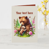 Carte Mignonne maman bébé ours personnalisable (Fleur jaune)