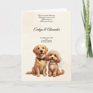 Carte Mignonne mariée et marié Retriever doré Fleurs ros