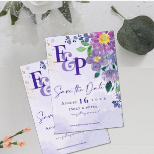 Carte Mignonne Monogramme Purple Floral Mariage Enregist