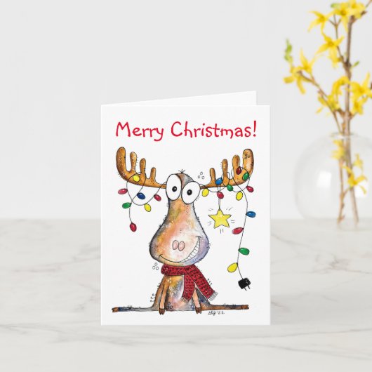 Carte Mignonne orignal de Noël (Fleur jaune)