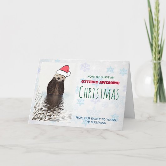 Carte Mignonne Otter portant un chapeau de Père Noël (Devant)