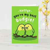 Carte Mignonne Paire Green Budgies Amabilité drôle (Fleur jaune)