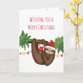 Carte Mignonne paresse en chapeau de Noël (Fleur jaune)