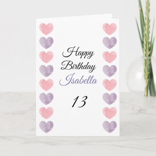 Carte Mignonne Pink Paint Heart Set 13e anniversaire (Devant)