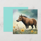 Carte Mignonne poney brun dans le champ floral (Devant / Derrière)