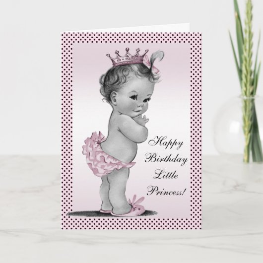 Carte Mignonne Princesse Vintage 1er anniversaire (Devant)