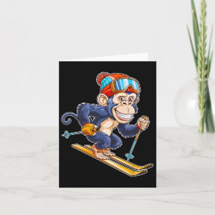 Carte Mignonne Singe Cartoon Ski Avec Skis