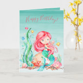 Carte Mignonne sirène d'aquarelle sous la mer Voiture d' (Fleur jaune)