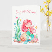 Carte Mignonne sirène d'aquarelle sous le Baby shower ma (Fleur jaune)
