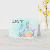 Carte Mignonne sirène sous le Merci d'aquarelle de mer (Fleur jaune)
