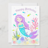 Carte Mignonne sirène sous le néon marin (Devant)