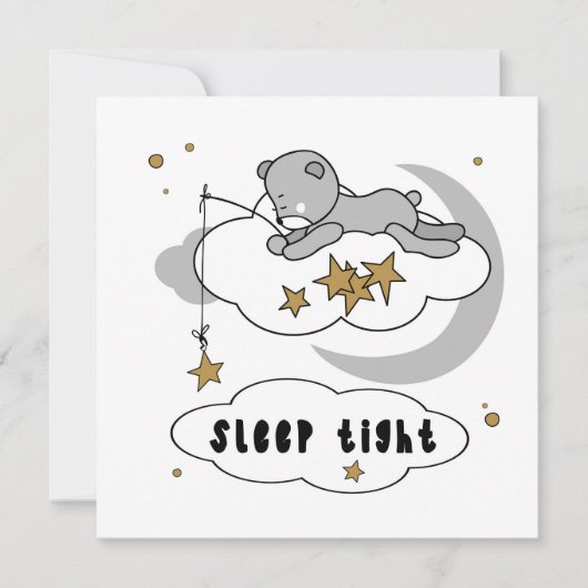 Carte Mignonne Sommeil Tight Teddy Ours Étoiles (Devant)