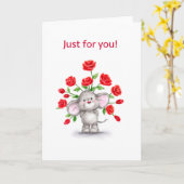 Carte Mignonne souris aux roses rouges, juste pour vous (Fleur jaune)