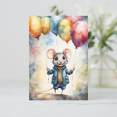 Carte Mignonne souris avec ballons colorés, Anniversaire (Debout devant)