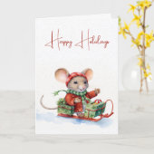 Carte Mignonne Souris De Noël Sur Un Balancier (Fleur jaune)