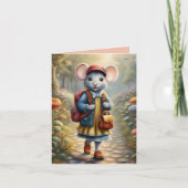 Carte Mignonne souris fille sur le chemin de l'école, co (Devant)
