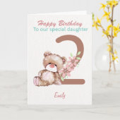 Carte Mignonne Teddy Bear 2e anniversaire pour fille (Fleur jaune)
