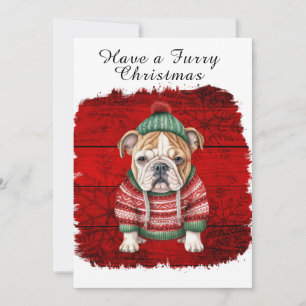 Carte Mignonne tenue de Noël Bull Chien rouge Flocon de 