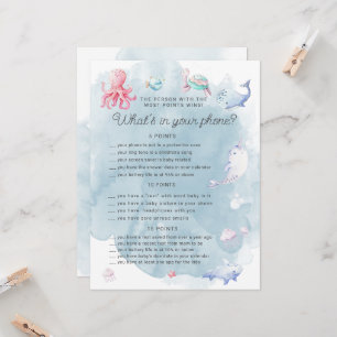 Carte Mignonne Under the Sea Baby shower Phone Game Card